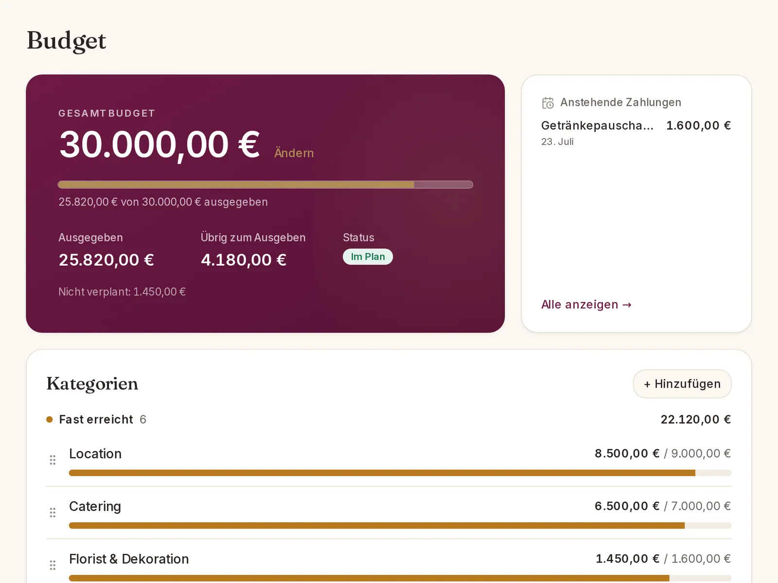Kleora Budget: Screenshot der App