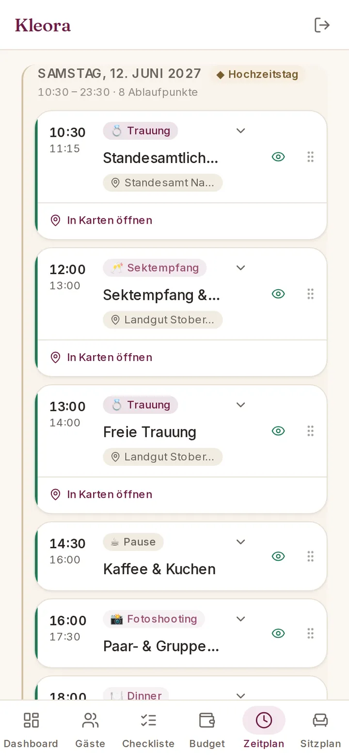 Kleora Tagesablauf: Screenshot der App